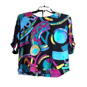 Vintage ADA Petites Abstract Half Sleeve Pullover Blouse Size 12P